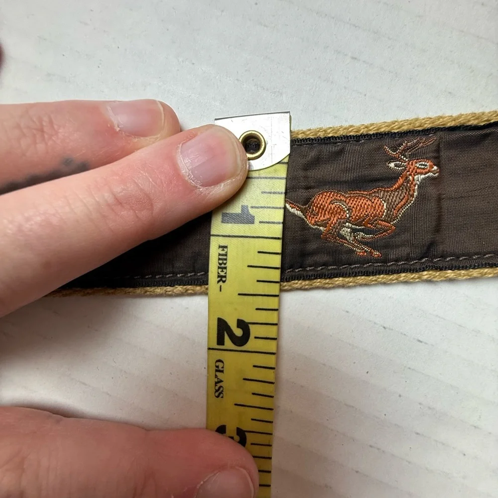 Vintage Leather And Fabric Belt Deer Men’s‎ 44.5” Hunting Woodland Buck Buckle